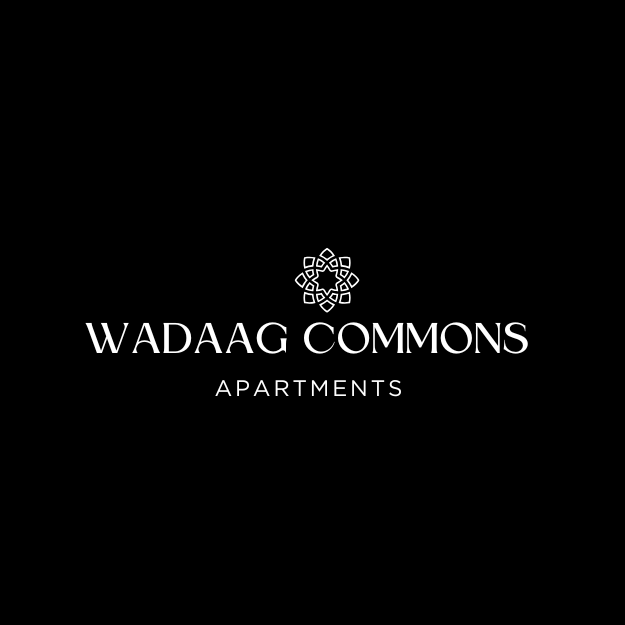 A black background with the text "WADAAG COMMONS APARTMENTS" and a logo.
